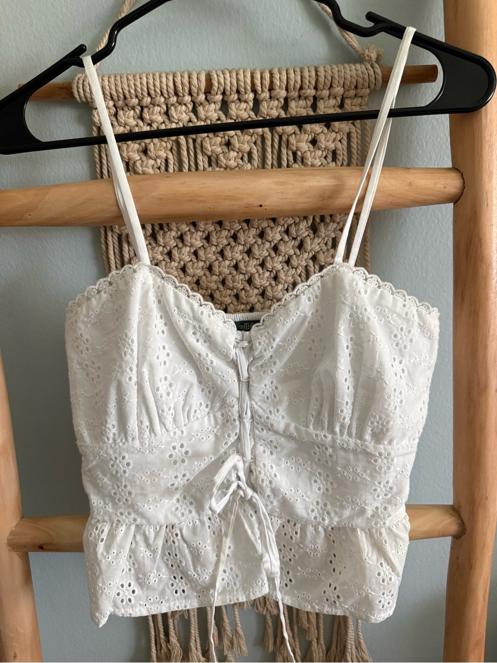 wild fable White Eyelet Lace-Up Camisole